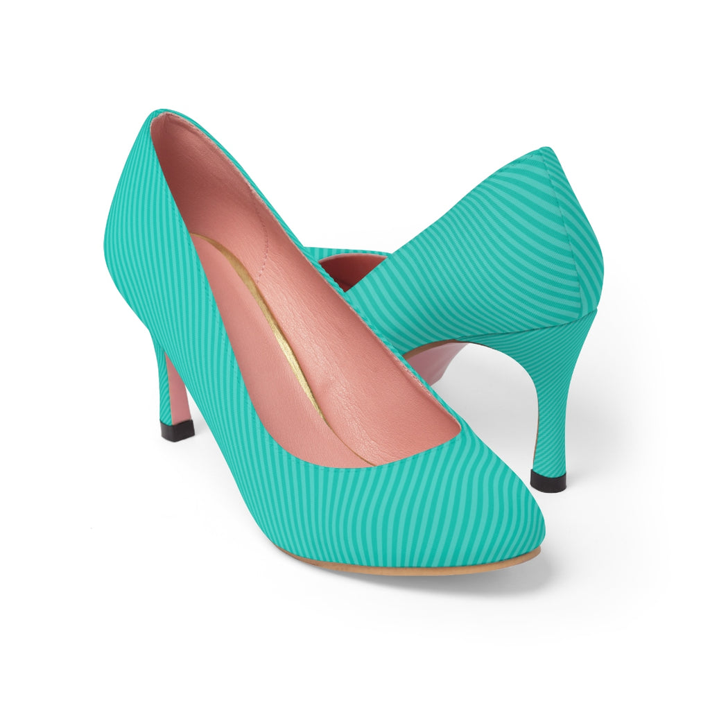 Aqua Green Stripe Women's High Heels